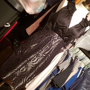 Black lace ruffle neck dress